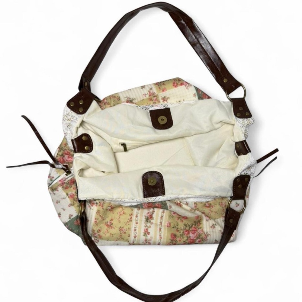 Boho Floral Patchwork Lace Cream Tote Bag Cottagecore Festival Indie Western Y2K - Picture 6 of 6
